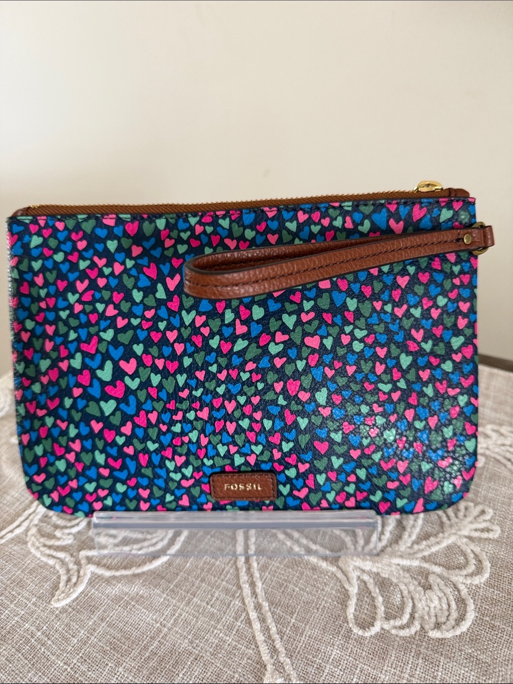 Fossil Tessa Heart-Print Wristlet Clutch in Multi-Color